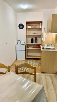 a kitchen with a sink and a counter top at Апартамент Касъл in Pamporovo