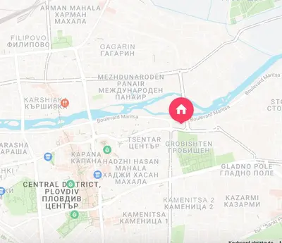 a map of the city of melbourne with a red marker at Private Apartment for 4 Guests and Parking in Plovdiv