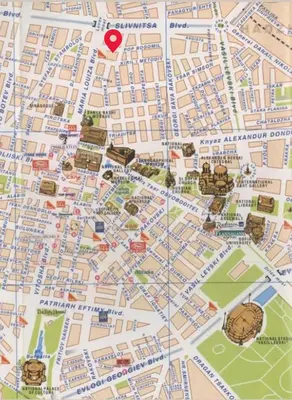 a map with a red heart on it at The Green Apartment 2BR - free parking in Sofia