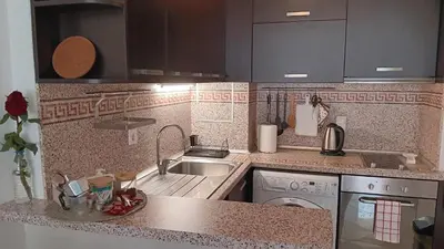 a small kitchen with a sink and a dishwasher at Serenity Apt Iztok Sofia in Sofia