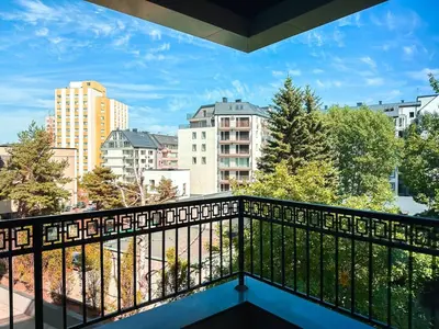 a balcony with a view of the city at 6 Studios 6 Bathrooms 2 Levels Kitchens in Sofia