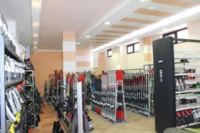 a store filled with lots of skis on display at Spacious studio sleeps 4 in Flora main building 706A in Borovets