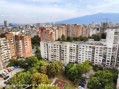 an aerial view of a city with tall buildings at Тристаен апартамент в центъра in Sofia