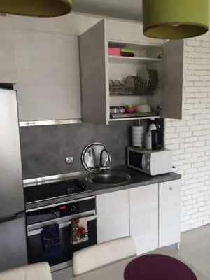 a kitchen with a sink and a stove top oven at Apartment South Park - Louis Eyer in Sofia