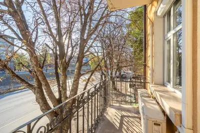 a balcony with a tree and a window at Stylish Stay - 2BDR, 2BTHR+ Free Parking in Sofia