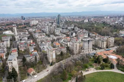 an aerial view of a city with tall buildings at Your Place in Sofia