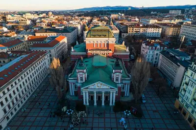 an aerial view of a building in a city at Lily's Studio 7 by Bulgarentals - Central Sofia in Sofia