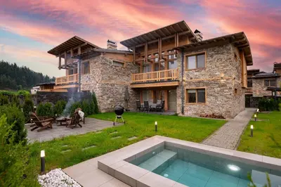 a house with a pool in front of it at Luxury Villa with Hot Pool in Banya