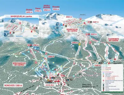 a map of a ski resort with mountains at Apartment B45 Borovets Gardans in Borovets
