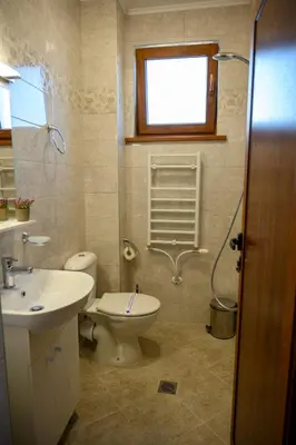 a bathroom with a toilet and a sink and a shower at Rila Hills in Samokov