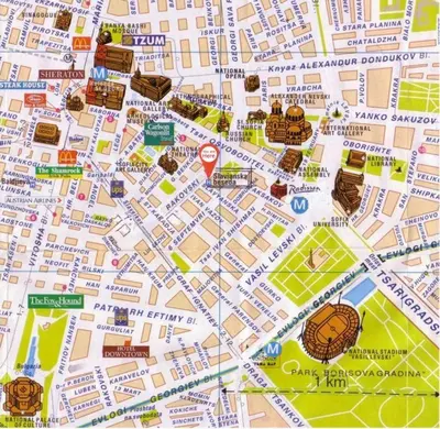 a map of a city with a stop sign at Top Center, 3BDR, Heart of the city, FREE Secured Parking in Sofia