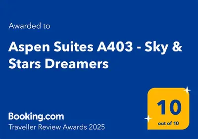 a yellow square with the words aspen suites sky stars dreamers at Aspen Suites A403 - Sky & Stars Dreamers in Razlog