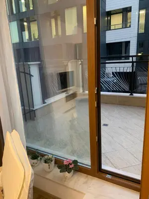 a sliding glass door with potted plants on a window at SOFIA CENTRAL LUXURY apartment 