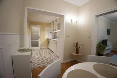 a room with a kitchen and a dining room at Planeta dos sonhos - Fast Wi-Fi, 1BDR, Top centre in Sofia