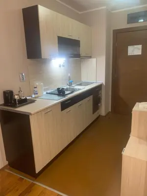a kitchen with a sink and a counter top at Lorena’s Apartment Bansko,near Gondola in Bansko