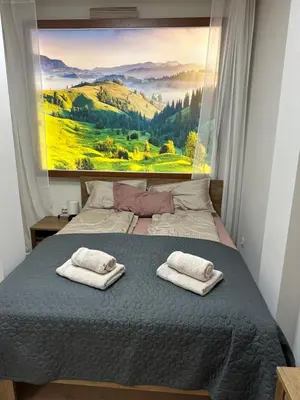 a bedroom with a large painting above a bed at Apart-Hotel Crown Bansko 2 in Bansko