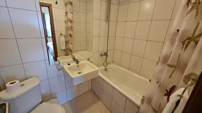 a bathroom with a toilet and a sink and a tub at SNOW PEAK TODORKA AND VIHREN APARTAMENT /NEXT TO THE LIFT/ 7 PERSONS/ in Bansko