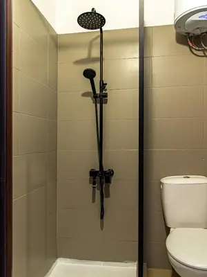 a shower in a bathroom with a toilet at Nevsky Loft - Central Sofia Studio in Sofia