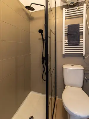 a bathroom with a toilet and a shower at Boyana Loft - Central Sofia Studio in Sofia