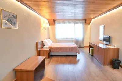 a hotel room with a bed and a television at Къща за гости ГРАНИТ in Bansko