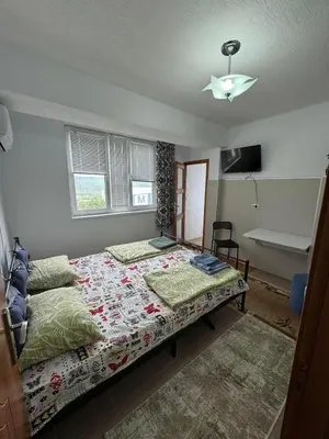 a bedroom with a bed and a couch in it at Apartment sunny morning in Sandanski
