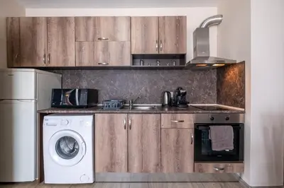 a kitchen with a sink and a washing machine at Cozy Homes 2 in Sofia