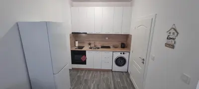 a small kitchen with a sink and a washing machine at Flower home 11 in Sofia