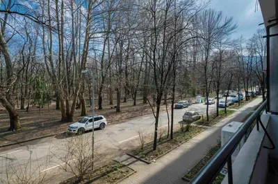 a view of a street with cars parked on the road at Lux Flat next to Park with working space by Flat Mаnager in Sofia