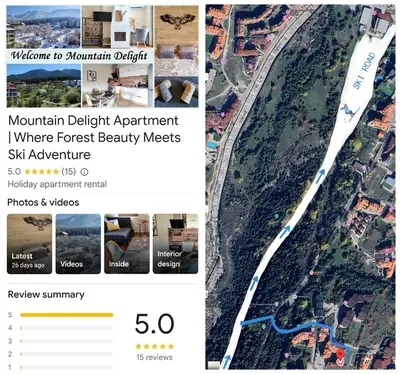 a screenshot of a website with a map of a road at apartment Mountain Delight, Bansko in Bansko