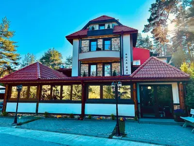 a large building with a red roof at Villa Ema in Panichishte