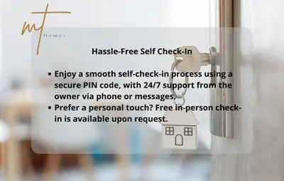 a sign that says free self check in on a door at Stylish One-Bedroom Apartment in Plovdiv