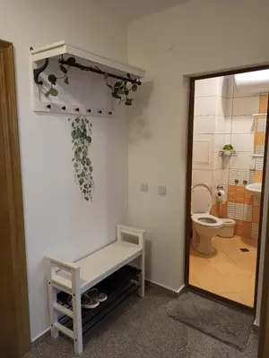 a bathroom with a toilet and a sink and a mirror at Sunny Hill Sandanski in Sandanski
