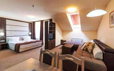 a living room with a bed and a couch at Hotel Zara in Bansko