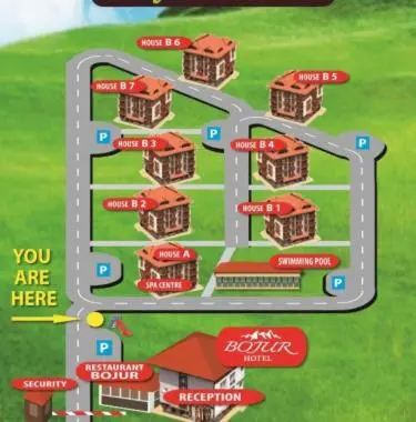 a poster of a road with houses and buildings at Апартамент-студио Б4-4-1 Божурленд in Bansko