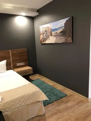 a bedroom with a bed and a painting on the wall at Hotel Calipso Hotel in Sofia