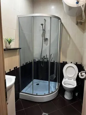 a bathroom with a shower and a toilet at Nomadic Travelers Apartment in Sofia