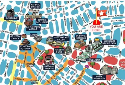 a map of london with cities and attractions at Modern City Stay apartment 4 min walk from Alexander Nevski in Sofia