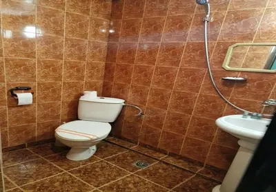a bathroom with a toilet and a sink at Хотел Механа Воденицата in Zlatkov Chiflik