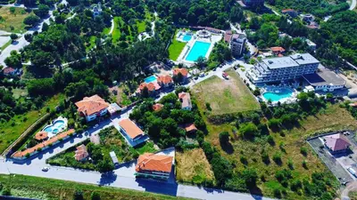 an aerial view of a house with a pool at D Villa in Mineralni Bani
