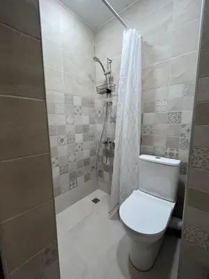 a bathroom with a toilet and a shower at EL apartment in Sofia