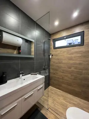 a bathroom with a white sink and a mirror at Studio AUREA in Sofia