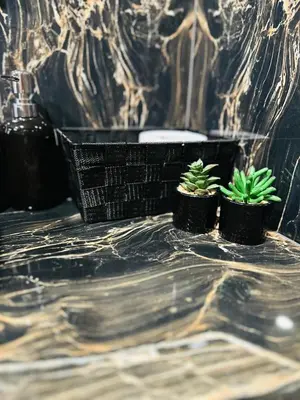 two small plants sitting on top of a table at Danielis Apartament in Velingrad