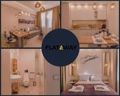 a collage of four pictures of a kitchen and a bathroom at Elegant 1BD Stay on Ekzarh Yosif, Sofia by Flat Mаnager in Sofia