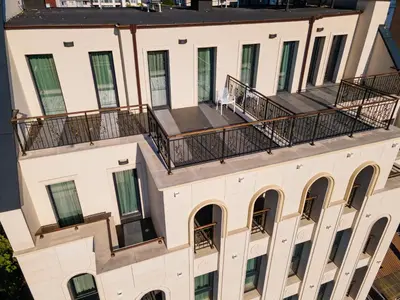 an aerial view of a building with balconies at Aurora Sofia in Sofia