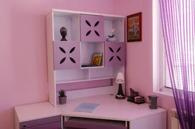 a desk in a pink room with a shelf at Sofia Centre with Free on-site Parking in Sofia