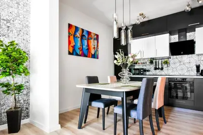 a dining room with a table and chairs at Prime Spot for 5 Full Kitchen Wi-Fi AC in Sofia