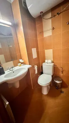 a bathroom with a sink and a toilet at Pirin Golf Mountain View Apartment in Razlog
