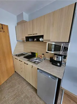a small kitchen with a sink and a microwave at Aspen Suites Luxury Studio A006 in Razlog