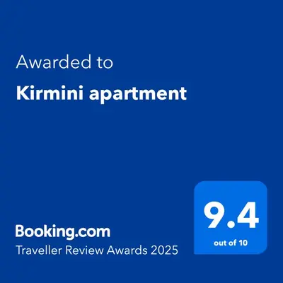 a blue screen with the text awarded to kirmirm appointment at Kirmini apartment in Sofia