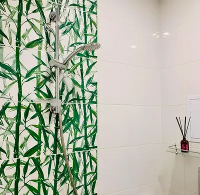 a bathroom with a shower with a green and white wall at Little Paris with Free Garage Near Tokuda Hospital in Sofia